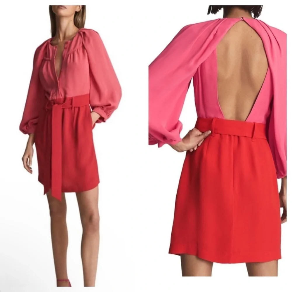 New! Reiss Valentina color clash colorblock Dress pink red nwt 18394